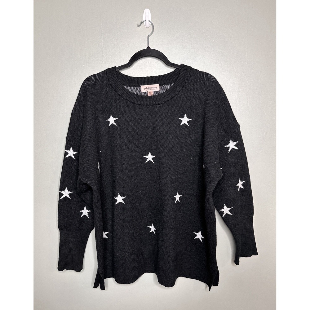 Philosophy‎ Viscose Nylon Polyester Black Sweater White Stars Size 2X